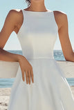A Line White Satin Abito da laurea al ginocchio