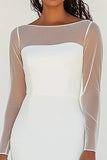 Abito da laurea in chiffon bianco con scollo a barca con maniche a 3/4