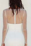 Abito da laurea in chiffon bianco con scollo a barca con maniche a 3/4