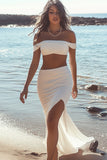 Guaina bianca Off The Shoulder Chiffon Abito da laurea con fessura