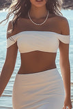 Guaina bianca Off The Shoulder Chiffon Abito da laurea con fessura