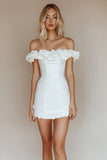 Aderente Bianco Off The Shoulder Abito corto in raso di laurea
