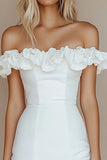 Aderente Bianco Off The Shoulder Abito corto in raso di laurea
