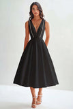 Matte Satin A Line senza maniche abito da laurea lungo