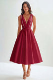 Matte Satin A Line senza maniche abito da laurea lungo