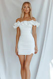 Aderente Bianco Off La Spalla Senza Spalline Increspature Mini Abito Laurea