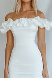 Aderente Bianco Off La Spalla Senza Spalline Increspature Mini Abito Laurea