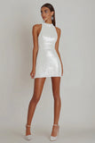 Bianco Aderente Halter senza maniche Mini abito di laurea