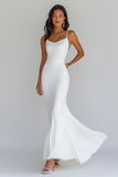 Spaghetti Straps Chiffon Guaina Bianca Abito Lungo Laurea