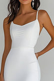 Spaghetti Straps Chiffon Guaina Bianca Abito Lungo Laurea