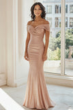 Scintillante Off The Shoulder Champagne Madre Del Vestito Da Sposa