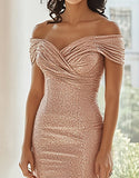 Scintillante Off The Shoulder Champagne Madre Del Vestito Da Sposa