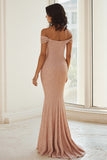 Scintillante Off The Shoulder Champagne Madre Del Vestito Da Sposa