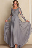 Argento A Line Maniche Lunghe Pizzo Madre Del Vestito Da Sposa