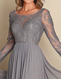 Argento A Line Maniche Lunghe Pizzo Madre Del Vestito Da Sposa