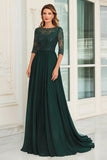 Verde scuro una linea di pizzo madre di abito da sposa con maniche a 3/4