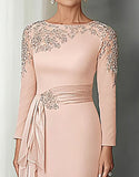 Blush Pizzo Guaina Madre Del Vestito Da Sposa Con Maniche Lunghe