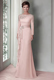 Blush Pizzo Guaina Madre Del Vestito Da Sposa Con Maniche Lunghe