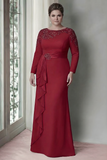 Vestito Madre della Sposa con fianchino a maniche lunghe in raso plus size Abito della Madre della Sposa