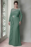 Vestito Madre della Sposa con fianchino a maniche lunghe in raso plus size Abito della Madre della Sposa
