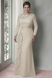 Vestito Madre della Sposa con fianchino a maniche lunghe in raso plus size Abito della Madre della Sposa