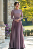 Cravatta nera Vintage malva colonna scoop chiffon lungo madre dell'abito da sposa con appliques in pizzo
