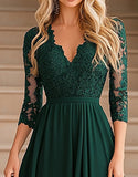 Elegante verde scuro A-Line scollo a V chiffon lungo madre dell'abito da sposa con applicazioni in pizzo