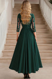 Elegante verde scuro A-Line scollo a V chiffon lungo madre dell'abito da sposa con applicazioni in pizzo