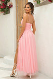 Blush Removable Straps A Line Pleted Abito da damigella d'onore con fessura