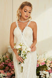 Avorio Albicocca Spaghetti Straps Mermaid Lace Abito da sposa lungo