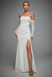Avorio Off The Shoulder Lace Maniche Abito da sposa lungo con fessura