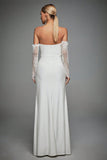 Avorio Off The Shoulder Lace Maniche Abito da sposa lungo con fessura