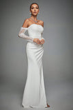 Avorio Off The Shoulder Lace Maniche Abito da sposa lungo con fessura