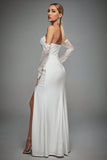 Avorio Off The Shoulder Lace Maniche Abito da sposa lungo con fessura