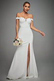 Off The Shoulder avorio sirena abito da sposa lungo con fessura