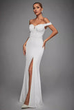 Off The Shoulder avorio sirena abito da sposa lungo con fessura