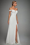 Off The Shoulder avorio sirena abito da sposa lungo con fessura