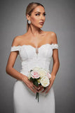 Off The Shoulder avorio sirena abito da sposa lungo con fessura