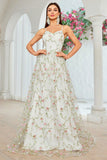 A Line Avorio Fiore Spaghetti Straps Ricamo Abito da sposa lungo