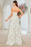 A Line Avorio Fiore Spaghetti Straps Ricamo Abito da sposa lungo