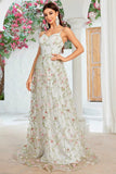 A Line Avorio Fiore Spaghetti Straps Ricamo Abito da sposa lungo