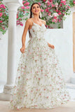 A Line Avorio Fiore Spaghetti Straps Ricamo Abito da sposa lungo