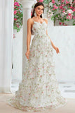 A Line Avorio Fiore Spaghetti Straps Ricamo Abito da sposa lungo