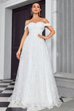 Off The Shoulder A Line Ivory Sweetheart Abito da sposa lungo