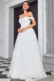 Off The Shoulder A Line Ivory Sweetheart Abito da sposa lungo