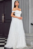 Off The Shoulder A Line Ivory Sweetheart Abito da sposa lungo