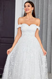 Off The Shoulder A Line Ivory Sweetheart Abito da sposa lungo