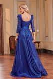 Blu reale una linea di paillettes scollo quadrato lungo madre del vestito da sposa