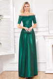 Scintillante raso verde scuro una linea madre di abito da sposa