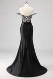 Sparkly Mermaid Cold Shoulder Beaded Abito da ballo rosa lungo con fessura